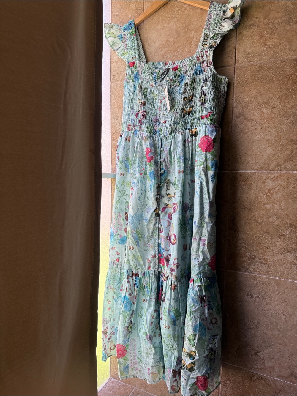 Anthropologie Peregrine Midi Dress Square Neck Smocked Tiered Skirt Pockets NWT - Picture 9 of 16